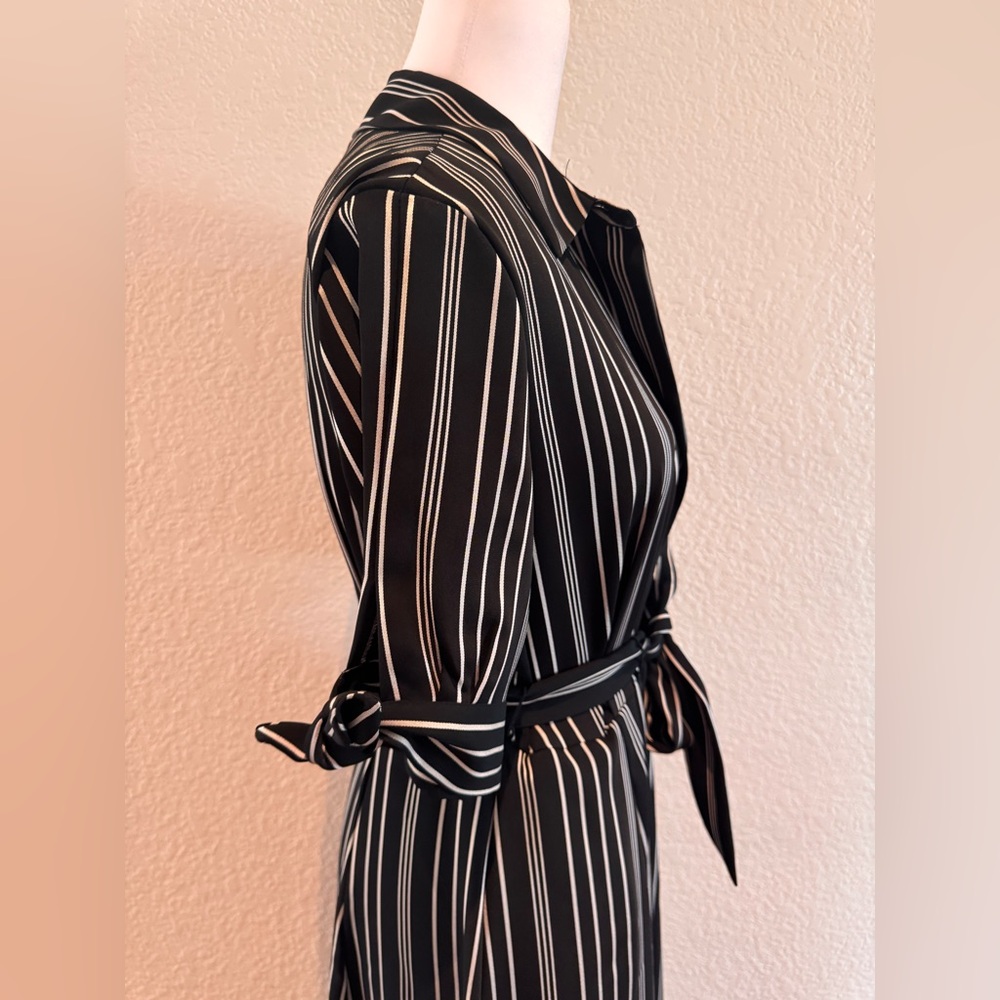 Calvin Klein Striped Black/Silver Midi Button Down Shirt Dress - Size 4 - Picture 7 of 16